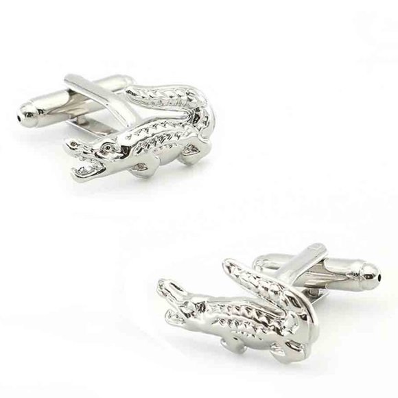 Gascoigne Crocodile Cufflinks Silver Colored Metal Alloy Men's - Picture 1 of 2